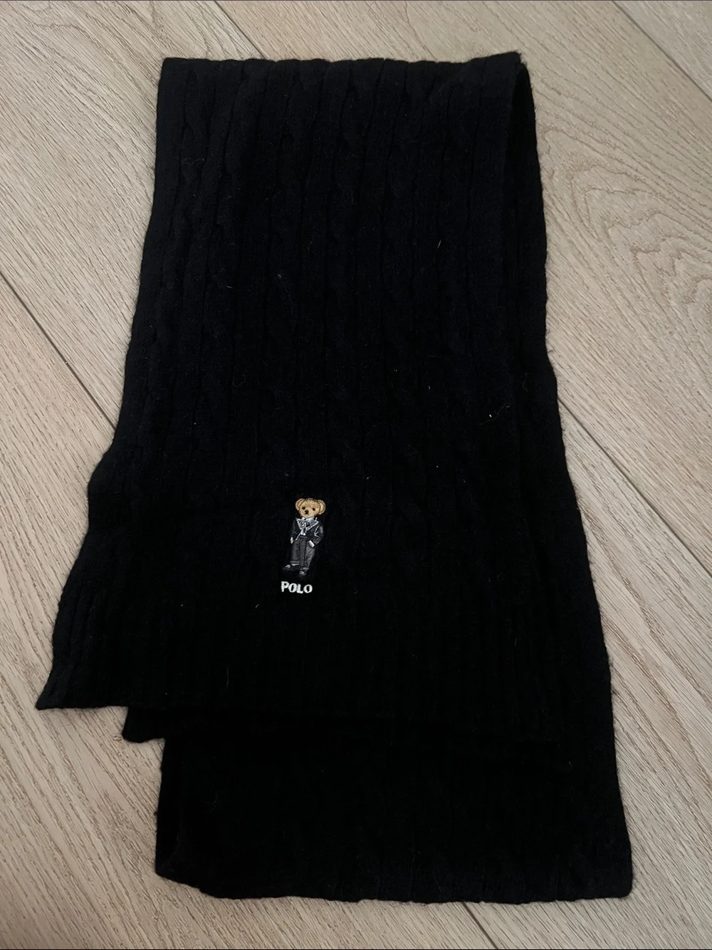 Polo by Ralph Lauren Black Cable Knit Bear Scarf